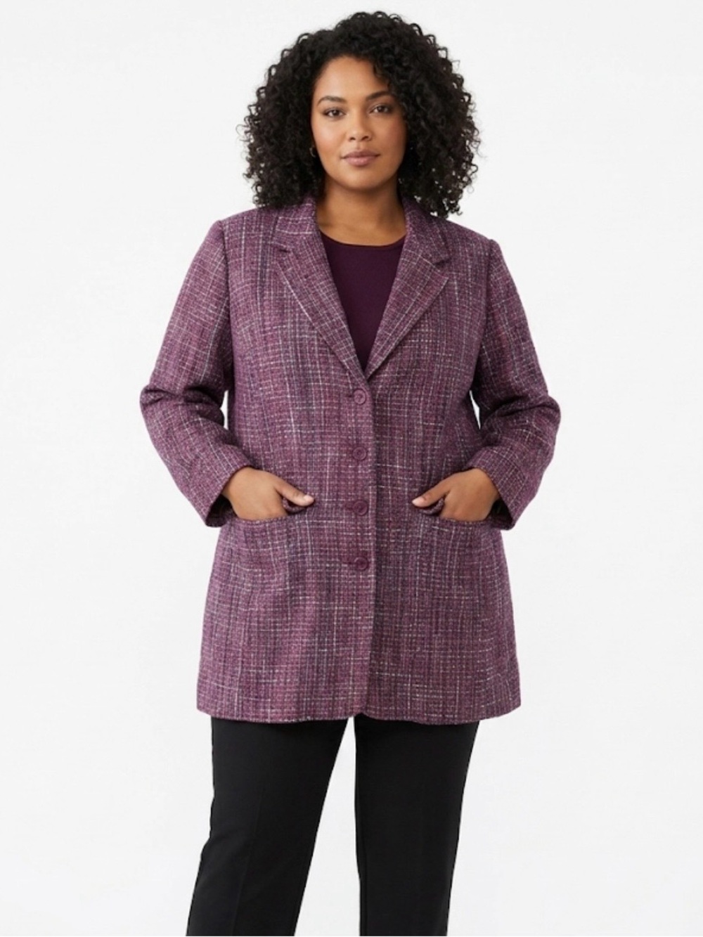 Avenue Purple Plaid Tweed Blazer Jacket Size 22/24